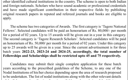 Advertisement for the Tagore National Fellowship for Cultural Research(TNFCR)